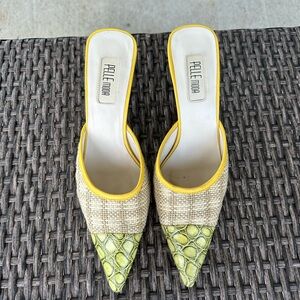 Pelle Moda Yellow and Green Mules with Pointed Toe